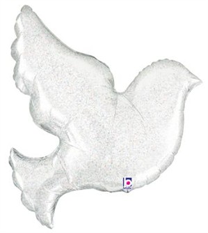 Pearl White Holographic Dove 34" Foil Balloon