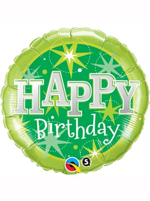 18" Happy Birthday Green Stars Foil Balloon
