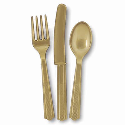 cutlery gold plastic 18pk assorted