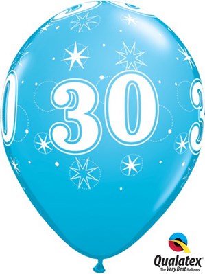 Age 30 Sparkle Robin's Egg Blue 11" Latex Balloons 25pk