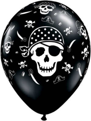 Black Pirate Skull 11" Latex Balloons 6pk