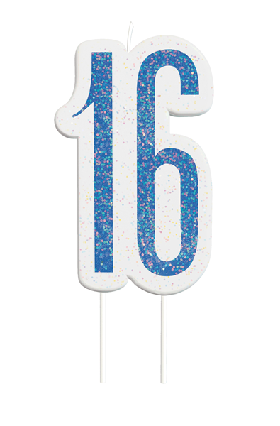 Blue Glitz 16th Birthday Candle