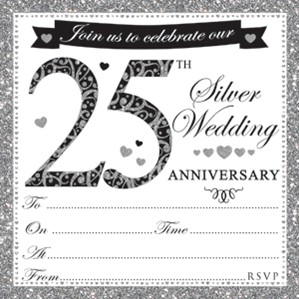25th Silver Anniversary Invitations & Envelopes 10pk
