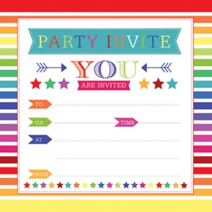 Rainbow Birthday Party Invitations & Envelopes 10pk
