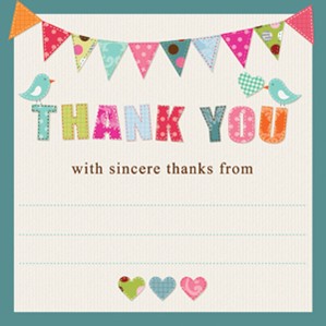 Bunting & Birds Thank You Cards & Envelopes 10pk