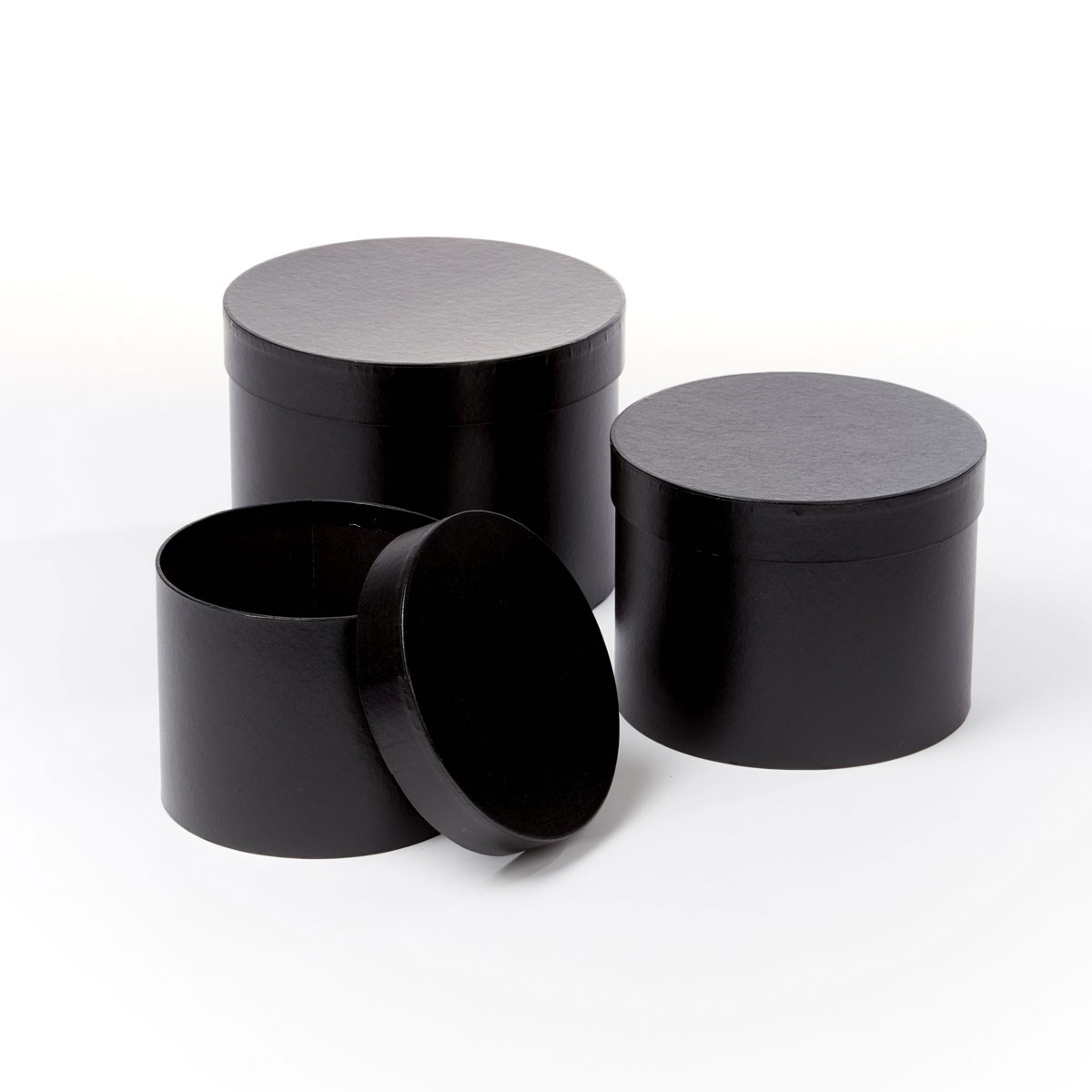 Black Round Lined Hat Boxes - Set of 3
