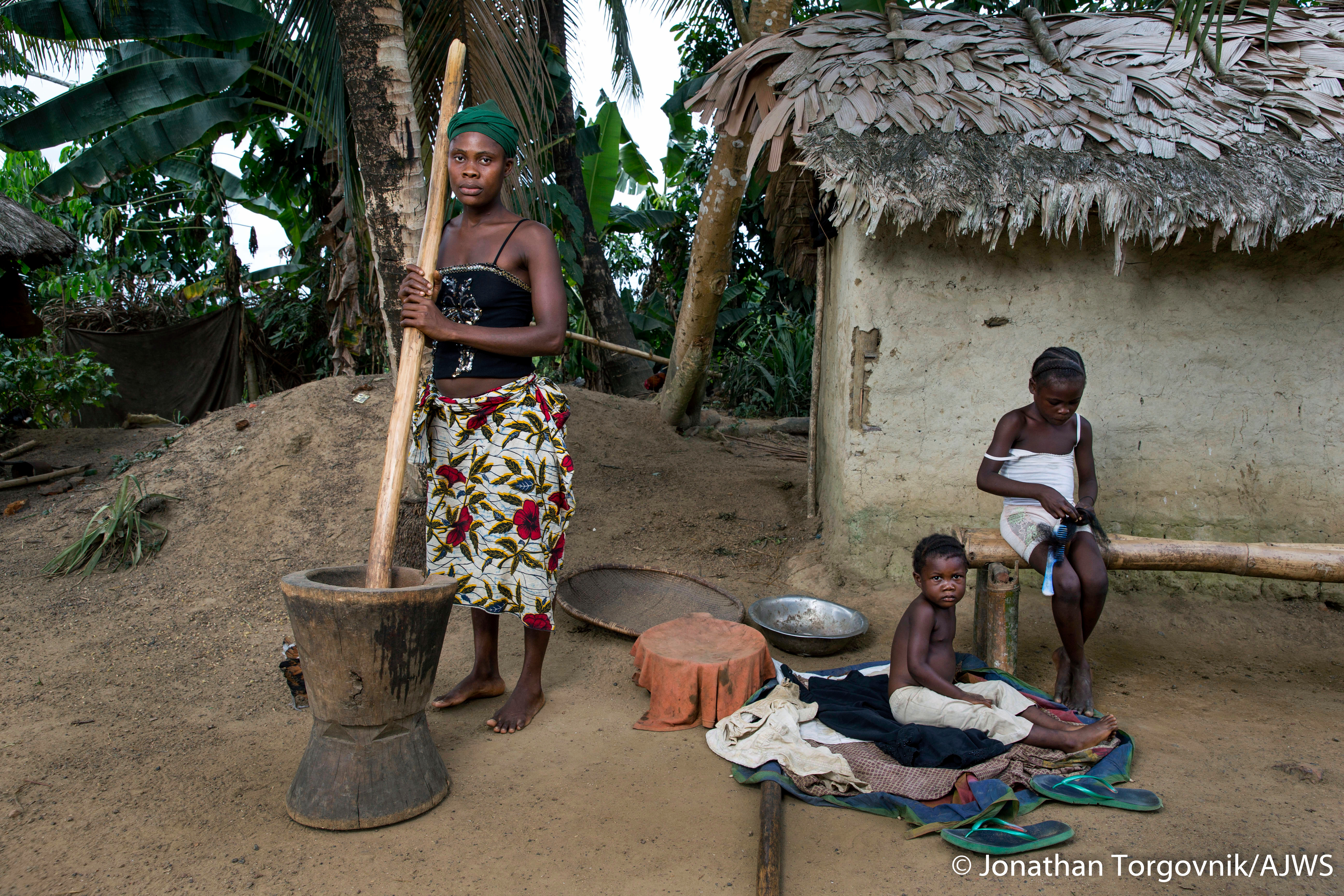 Woman works and cares for children