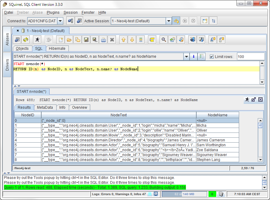 Cypher query in SQuirrel