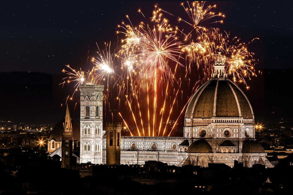 Fireworks over the Duomo in Florence, Italy