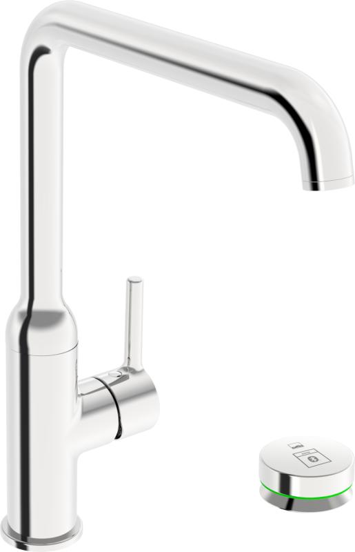 Oras Optima Style kj&oslash;kkenkran med J-tut, hybrid (bluetooth 12V, plug) 230/9 V, elektronisk avstengning