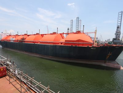 The Gimi FLNG vessel is being converted from the LNG tanker Hilli.