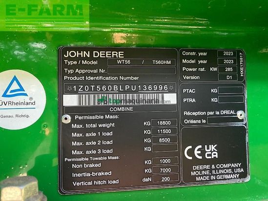 Cosechadora de Cereal - John Deere - t560 hm