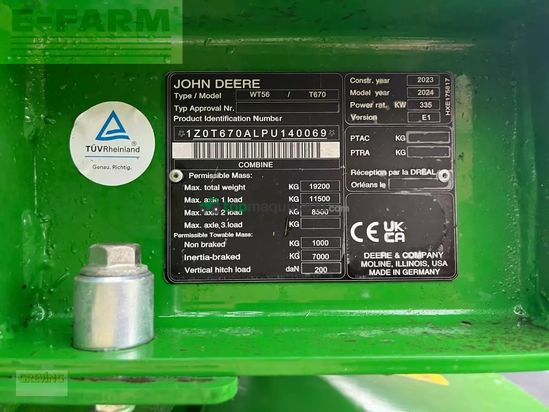 Cosechadora de Cereal - John Deere - t670i prodrive 30 km/h