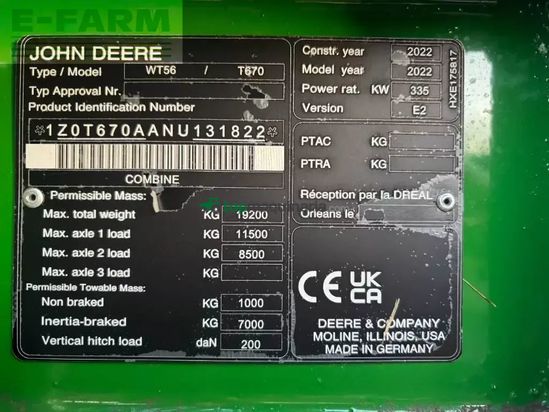 Cosechadora de Cereal - John Deere - t670i 4wd