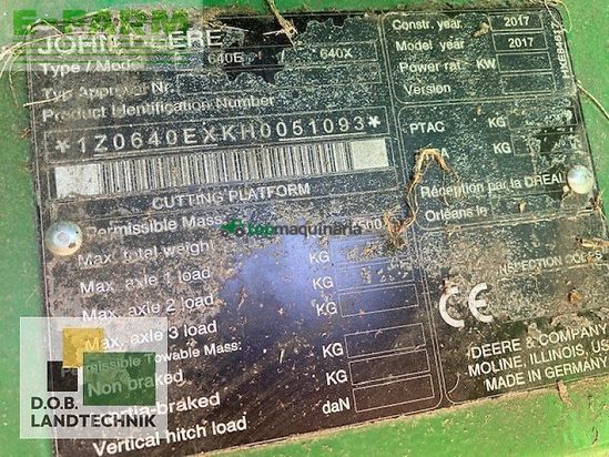 Cabezal - John Deere - 640x mit schneidwerkswagen schneidwerk