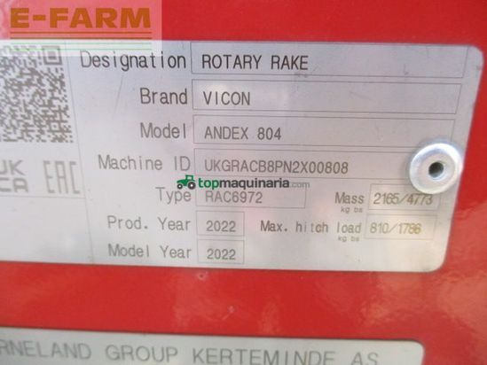 Henificador - Vicon - andex 804 proline