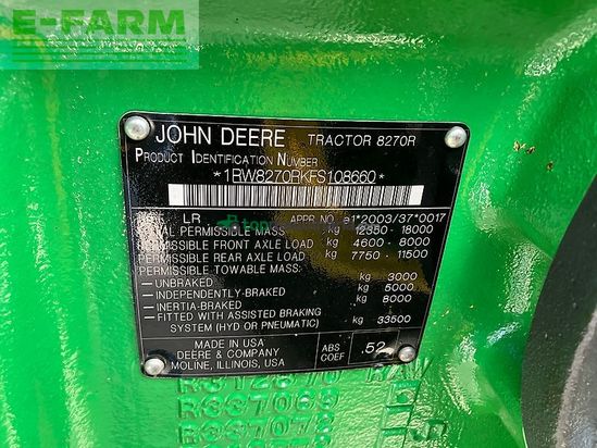 Tractor agrícola - John Deere - 8270r *e23* motor neu