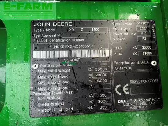 Cosechadora de Cereal - John Deere - x9 - 1100