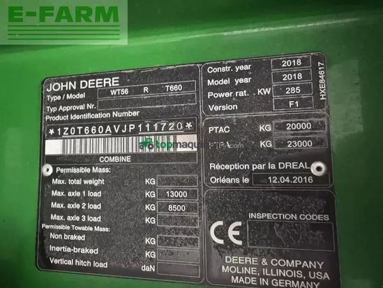 Cosechadora de Cereal - John Deere - t660