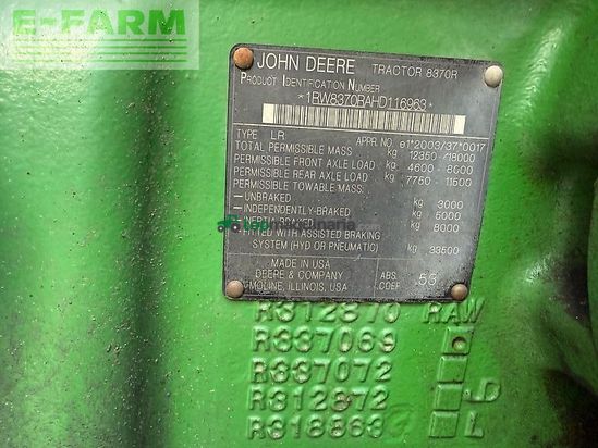 Tractor agrícola - John Deere - 8370r