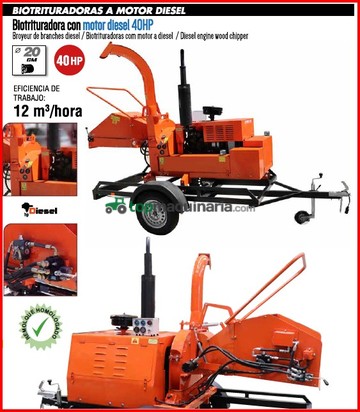 Biotrituradora a Motor Diesel 40 CV con remolque en LIQUIDACIÓN