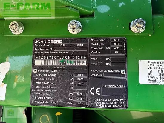 Cosechadora de Cereal - John Deere - s780 mit 630x sw