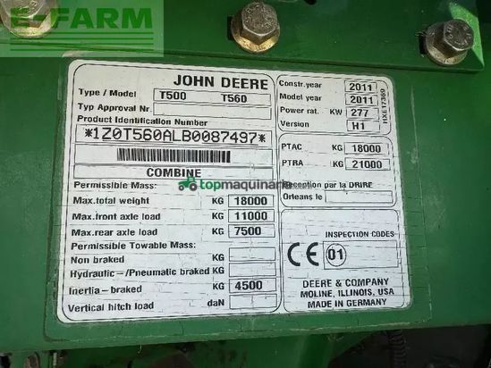 Cosechadora de Cereal - John Deere - t560