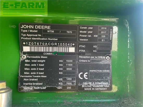 Cosechadora de Cereal - John Deere - t670i