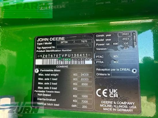 Cosechadora de Cereal - John Deere - t670