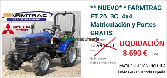 TRACTOR AGÍCOLA 26-30 CV 4WD DIESEL MOT. MITSUBISHI LIQUIDACIÓN