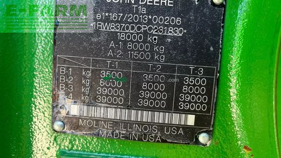 Tractor agrícola - John Deere - 8r 370 med frontlift