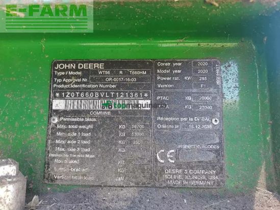 Cosechadora de Cereal - John Deere - t660 hm