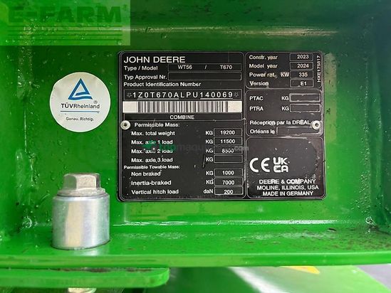 Cosechadora de Cereal - John Deere - t670i prodrive 30 km/h