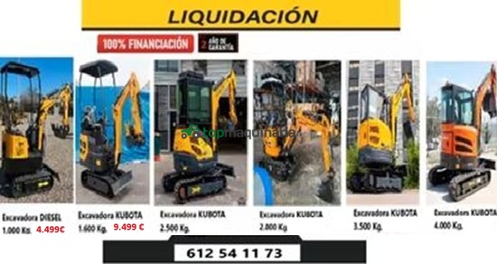 RETROEXCAVADAORA KUBOTA GIRATORIA ORUGAS RETRACTIL 1600 Kg por 70€ /mes