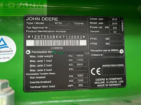 Cosechadora de Cereal - John Deere - t550 hm (my19)
