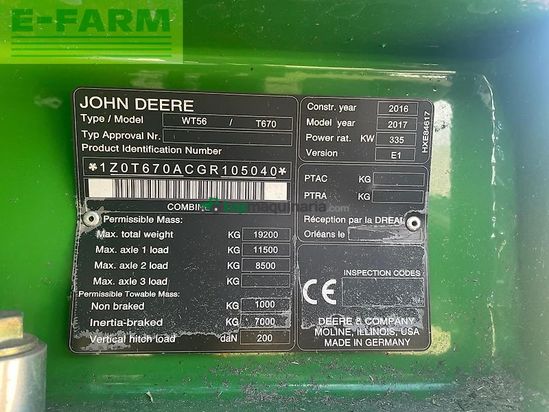 Cosechadora de Cereal - John Deere - t670i, 4 wd