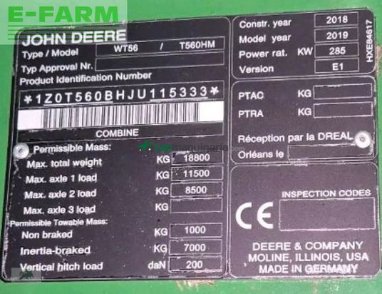 Cosechadora de Cereal - John Deere - t560 hm