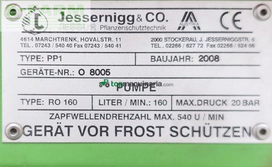 Atomizador - Jessernigg - pp1 800 l feldspritze