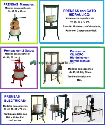 Prensas para aceite, Manuales, con gato, Electricas