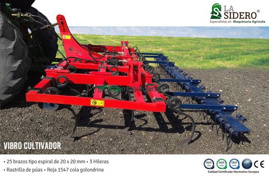 Vibrocultivador La Sidero 25 brazos tipo espiral de 20x20 mm