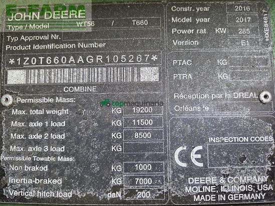 Cosechadora de Cereal - John Deere - t660
