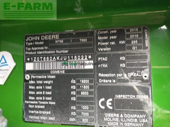 Cosechadora de Cereal - John Deere - t660 my18 prod 20