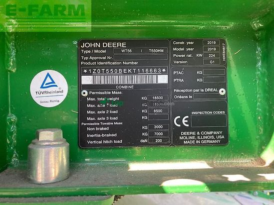 Cosechadora de Cereal - John Deere - t550 hmt (my19)