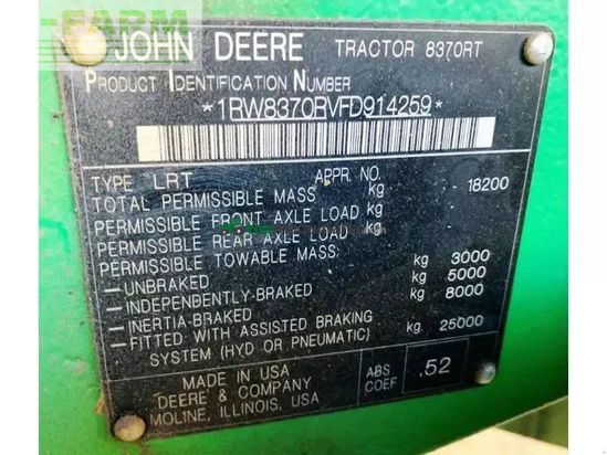 Tractor agrícola - John Deere - 8370rt