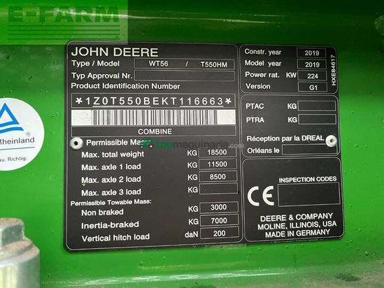 Cosechadora de Cereal - John Deere - t550 hm (my19)
