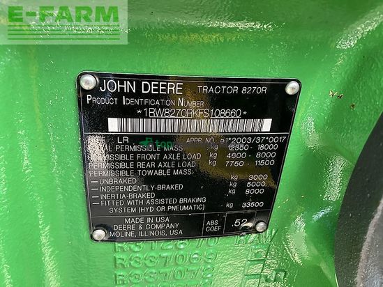 Tractor agrícola - John Deere - 8270r *e23* motor neu