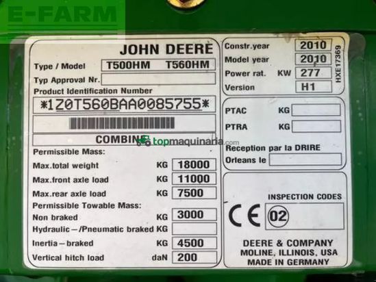 Cosechadora de Cereal - John Deere - t500/600 t560
