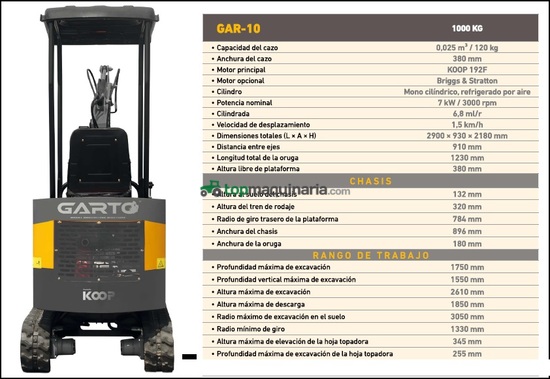 EXCAVADAORA KUBOTA ORUGA GIRATORIA 1000 Kg DIÉSEL