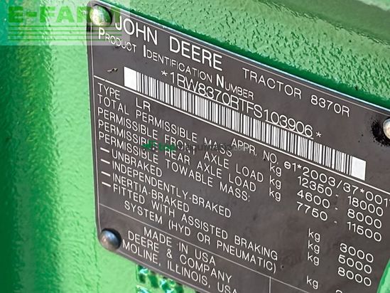 Tractor agrícola - John Deere - 8370r e23 *motor bei 6500bh neu*