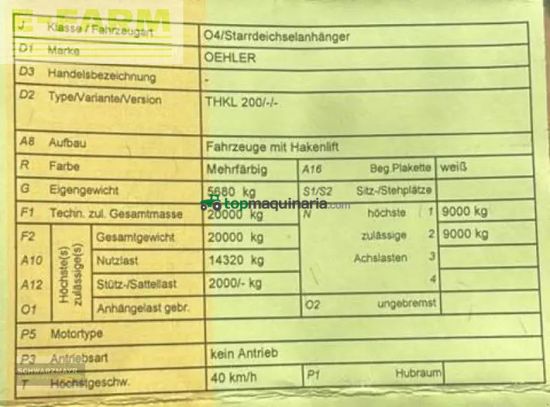 Remolqu agrícola -  - öhler thkl 200 hakenliftanhänger